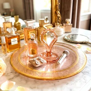 Photo of pink depression glass center-handle tray plate catchall vanity decor vintage