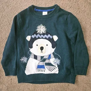 Photo of Gymboree Green Polar Bear Sweater | Boys 3T | Winter Hat Scarf 100% Cotton