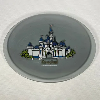 Photo of VINTAGE WALT DISNEY PRODUCTIONS Disneyland PRINCESS Castle Gray Glass Plate RARE