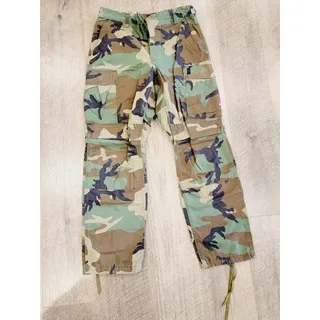Photo of Trousers Woodland Camouflage Pattern COMBAT Army Pants 1990s Small Regular EXCLT