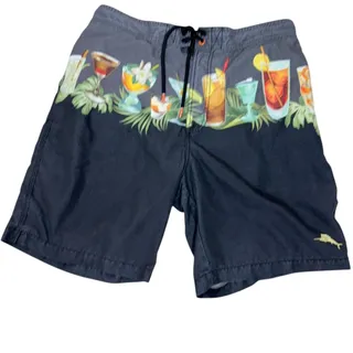 Photo of Tommy Bahama Cocktail Board Shorts Men Size Large Black Inseam 8" Swim Trunks