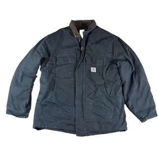 Photo of Carhartt Jacket Mens Black Duck Canvas Work Coat Distressed Corduroy Collar