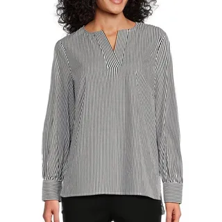 Photo of Ming Wang Gray and White Stripe Blouse Size XS New