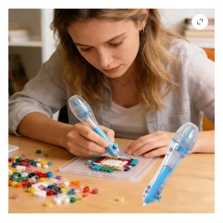 Photo of PoyoKee 2.6mm Perler Beads Pen Dispenser Tool for Fuse Beads 2 pack, blue, pink