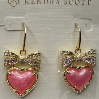 Photo of Kendra Scott Haisley Heart Bow Gold Drop Earrings Blush DollyParton