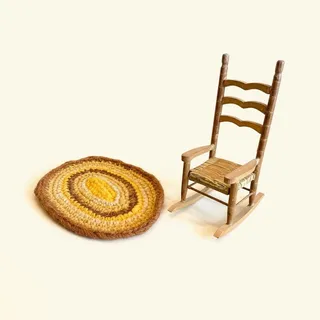 Photo of Vintage Dollhouse Rocking Chair-Crochet Rug-1:12 Miniature Furniture-Ladderback