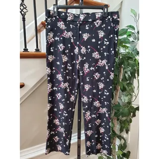 Photo of Jules & Leopold Womens Black Floral Rayon Mid Rise Straight Leg Casual Pant M