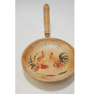Photo of Royalty MCM (1960's) Maple, Hand Painted, Fighting Roosters Snack Bowl