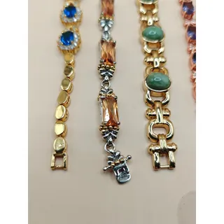 Photo of Lot of 6 Vintage Style Rhinestone & Gemstone Bracelets Gold Silver Tone