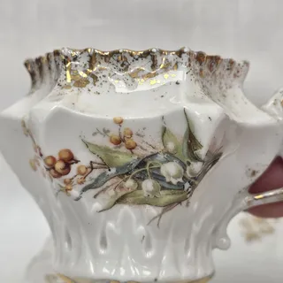 Photo of Ornate Porcelain Footed Demitasse Cup Saucer Floral Gold Gilt Scalloped