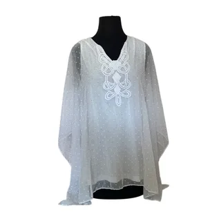 Photo of Peck & Peck White w/ Gold Dots Sheer Flutter Sleeve Top - L