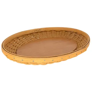 Photo of Longaberger Oval Serving Tray Basket Woven Wood Basket Vintage Serving Tray Oval Basket Bread Fruit Platter Woven Wood Serving Basket
