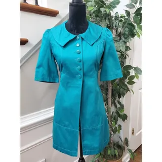Photo of Tulle Womens Blue 100% Cotton Single Breasted Six Button Blazer Coat Size XS