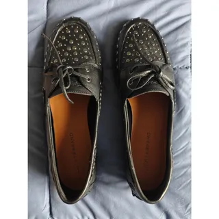 Photo of Lucky Brand Black Studded Leather Loafers Slip-On Flats - Size 8.5 - New In Box