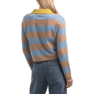 Photo of HOUSE OF HARLOW 1960 RUGBY STRIPED 100% CASHMERE CROP POLO SWEATER M