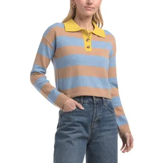 Photo of HOUSE OF HARLOW 1960 RUGBY STRIPED 100% CASHMERE CROP POLO SWEATER M