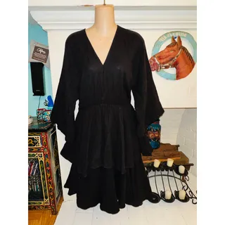 Photo of RHODE BLACK LAYERED VEE NECK ELASTIC WAIST DRESS S