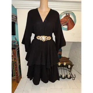 Photo of RHODE BLACK LAYERED VEE NECK ELASTIC WAIST DRESS S