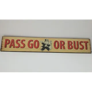 Photo of MONOPOLY Wooden Hanging Sign, OPEN ROADS HOME ACCENTS - PASS GO OR BUST