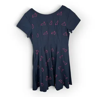 Photo of eShakti Womens Medium Navy Bunny Embroidered Dress Cotton Fit Flare Whimsical
