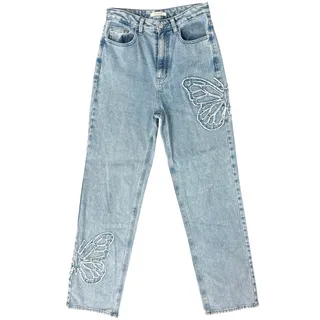 Photo of Pacsun 90s Butterfly Patch Light Wash Blue High Rise Straight Leg Jeans size 27
