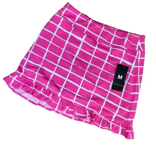 Photo of IBKUL Pink Ruffle Hem Skort Women Medium Golf Front Zip Pockets Back Pull-On