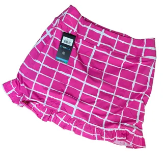 Photo of IBKUL Pink Ruffle Hem Skort Women Medium Golf Front Zip Pockets Back Pull-On
