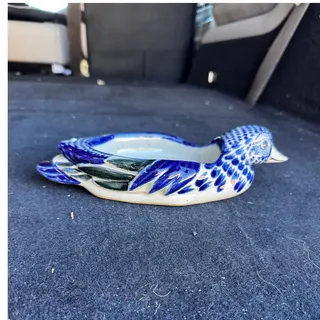 Photo of Mexican Ken Edwards El Palomar stoneware blue white ceramic duck dish planter