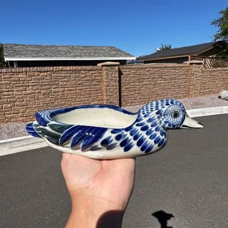 Photo of Mexican Ken Edwards El Palomar stoneware blue white ceramic duck dish planter