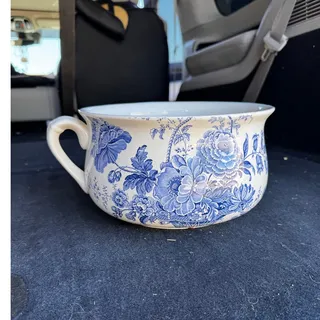 Photo of Charlotte blue white ironstone chamber pot by Royal Crownford vintage 60s 70s