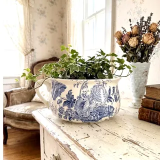 Photo of Charlotte blue white ironstone chamber pot by Royal Crownford vintage 60s 70s