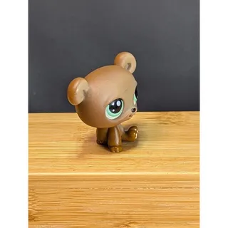 Photo of Littlest Pet Shop LPS Brown Bear Figure #1001 Sitting Green Eyes Hasbro Toy