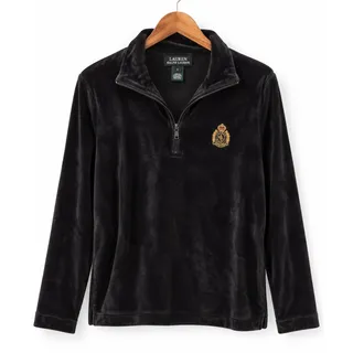 Photo of Ralph Lauren Black Velour Crest Quarter Zip Pullover EUC Size Small