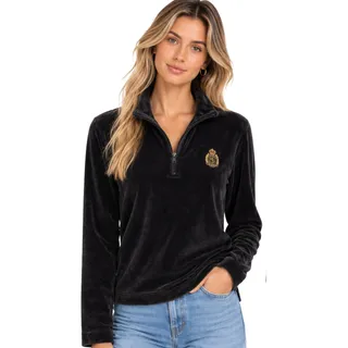 Photo of Ralph Lauren Black Velour Crest Quarter Zip Pullover EUC Size Small