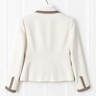 Photo of Tahari Arthur S Levine Blazer Womens 8 White Taupe Linen Blend Contrast Trim