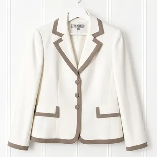Photo of Tahari Arthur S Levine Blazer Womens 8 White Taupe Linen Blend Contrast Trim