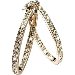 Photo of 14K Gold Tone Rhinestone Hoop Earrings Cubic Zirconia Style New