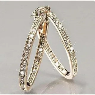 Photo of 14K Gold Tone Rhinestone Hoop Earrings Cubic Zirconia Style New