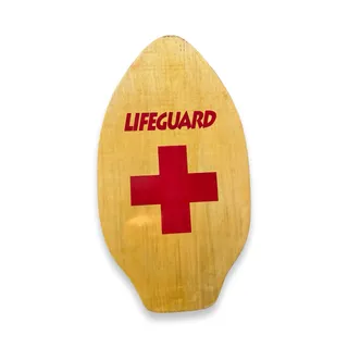 Photo of Vintage 1960s 70s Lifeguard Red Cross Wood Skimboard Beach Decor 37 Inch