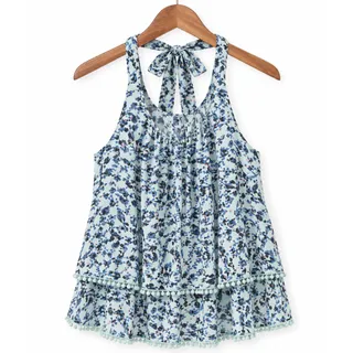Photo of Papermoon Stitch Fix Blue Floral Halter Tiered Tank Top EUC Size Large