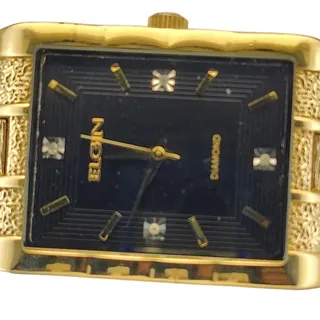 Photo of Elgin Gold Tone Diamond Accent Rectangle Dial Quartz Watch Base Metal Band