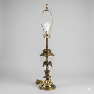 Photo of Vtg Brass Federal Table Lamp with Eagle Inside Glass Urn 34” Americana 250th