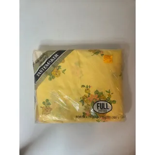 Photo of Lady Pepperell Vintage NoIron Muslin FullFitted Sheet Yellow Floral 54x75 in NEW
