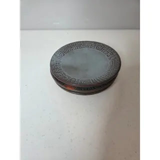 Photo of Frankoma Vintage Pottery Mayan Aztec Pattern PrairieGreen Saucer Plates Set of 3