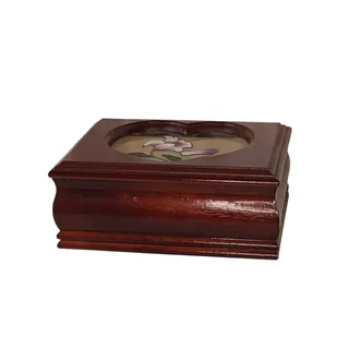 Photo of Vintage 90's Cherry Wooden Flower Heart Jewelry Box 