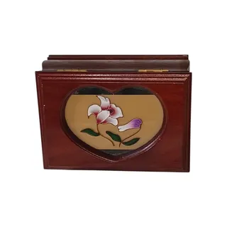 Photo of Vintage 90's Cherry Wooden Flower Heart Jewelry Box 