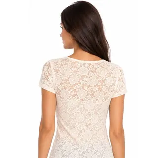 Photo of E. K Designs Ivory Floral Lace Short Sleeve Top EUC Size Medium