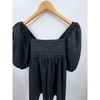 Photo of Abercrombie Fitch Black Emerson Babydoll Mini Dress Puff Sleeve Cotton Pockets M