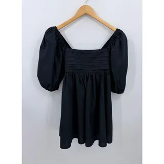 Photo of Abercrombie Fitch Black Emerson Babydoll Mini Dress Puff Sleeve Cotton Pockets M
