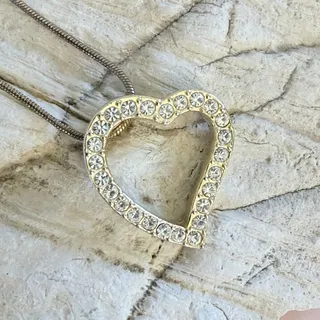 Photo of Lovely VTG 1980s BMNY 14K Gold-Plated Swarovski Crystal Heart Pendant Necklace